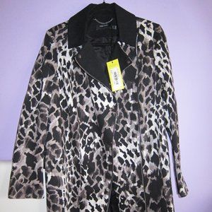 NEW Karen Millen Cotton Leopard Print Side Zip Trench Coat Jacket US 6 / UK 10